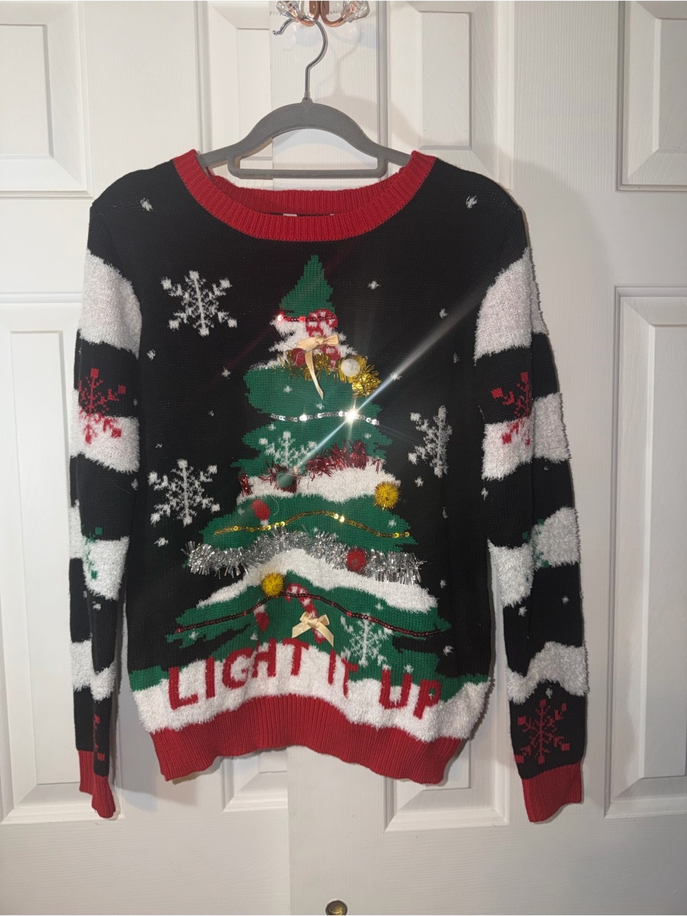 No Boundaries Black, Green and Red Holiday Crewneck Sweater